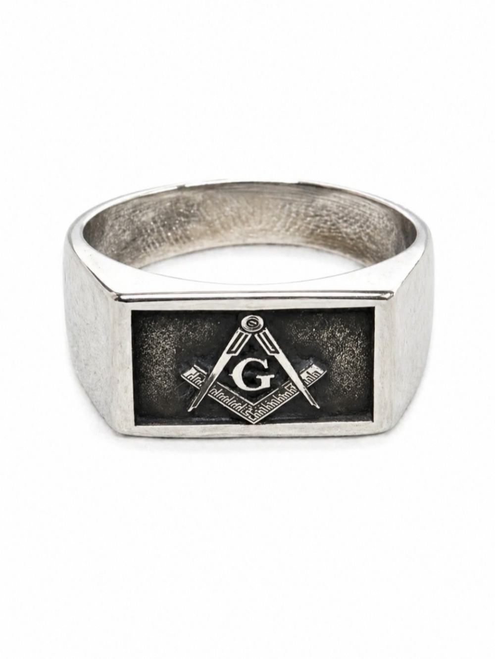 Men's Masonic Ring Square Compass Letter G Bold Statement 925 Sterling Silver